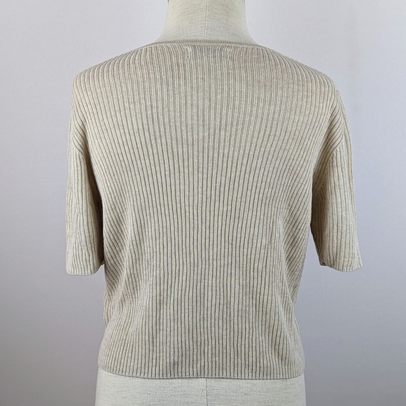 NAADAM Cardigan Faux Pearl Button Front Short Sleeve Silk Cashmere Linen M NWOT - Picture 7 of 12